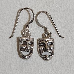 Sterling Silver Comedy Tragedy Theater Mask Dangle Earrings